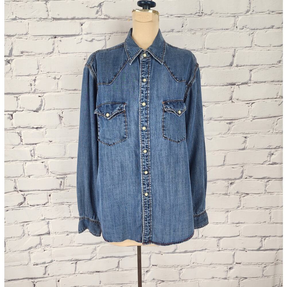 Ryan Michael Shirt Womens M Denim snap button-up Western Cowgirlcore outdoors